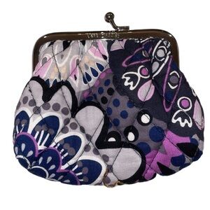 Vera Bradley coin purse gorgeous navy and purple pattern. WLT 2